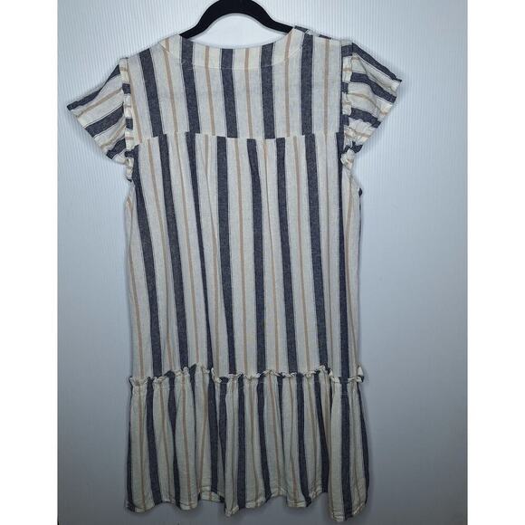 Cynthia Rowley Linen Blend Shirt Dress Large Striped Drop Waist Lagenlook Beachy - Picture 7 of 7